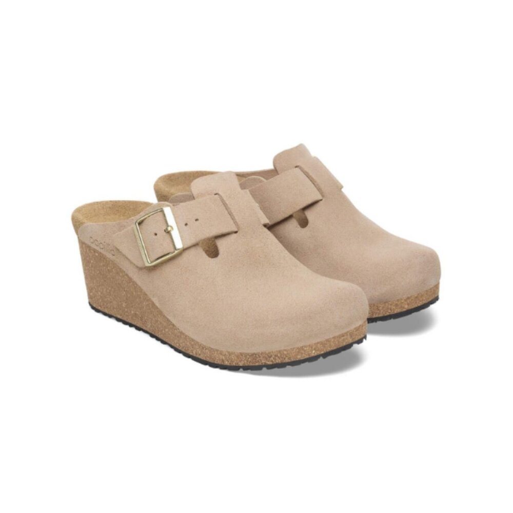 women suede wedge mule fanny color warm sand